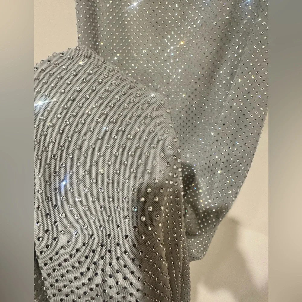 Meshki Diamanté silver maxi dress M glittery sequins - Picture 12 of 16